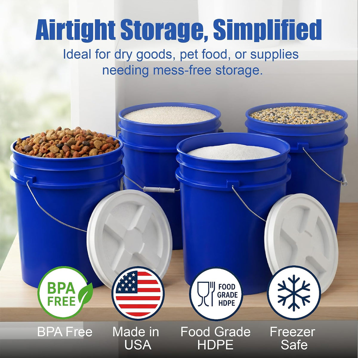 5 Gallon Bucket - Food Grade w/Lid BPA-Free, White/Green, 3