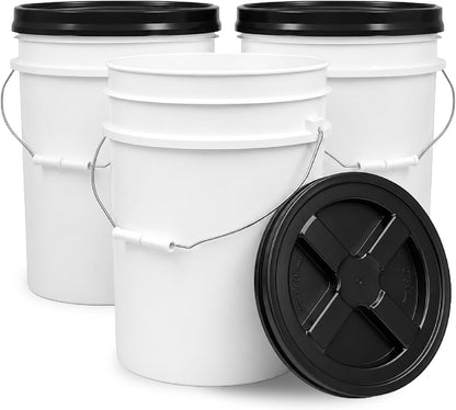 5 Gallon Bucket - Food Grade w/Lid BPA-Free, White/Green, 3
