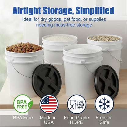 5 Gallon Bucket - Food Grade w/Lid BPA-Free, White/Green, 3