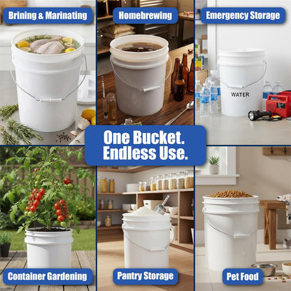 5 Gallon Bucket - Food Grade w/Lid BPA-Free, White/Green, 3