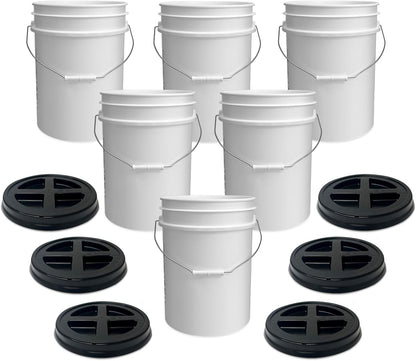 5 Gallon Bucket - Food Grade w/Lid BPA-Free, White/Green, 3