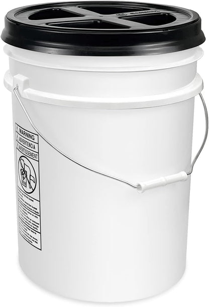5 Gallon Bucket - Food Grade w/Lid BPA-Free, White/Green, 3