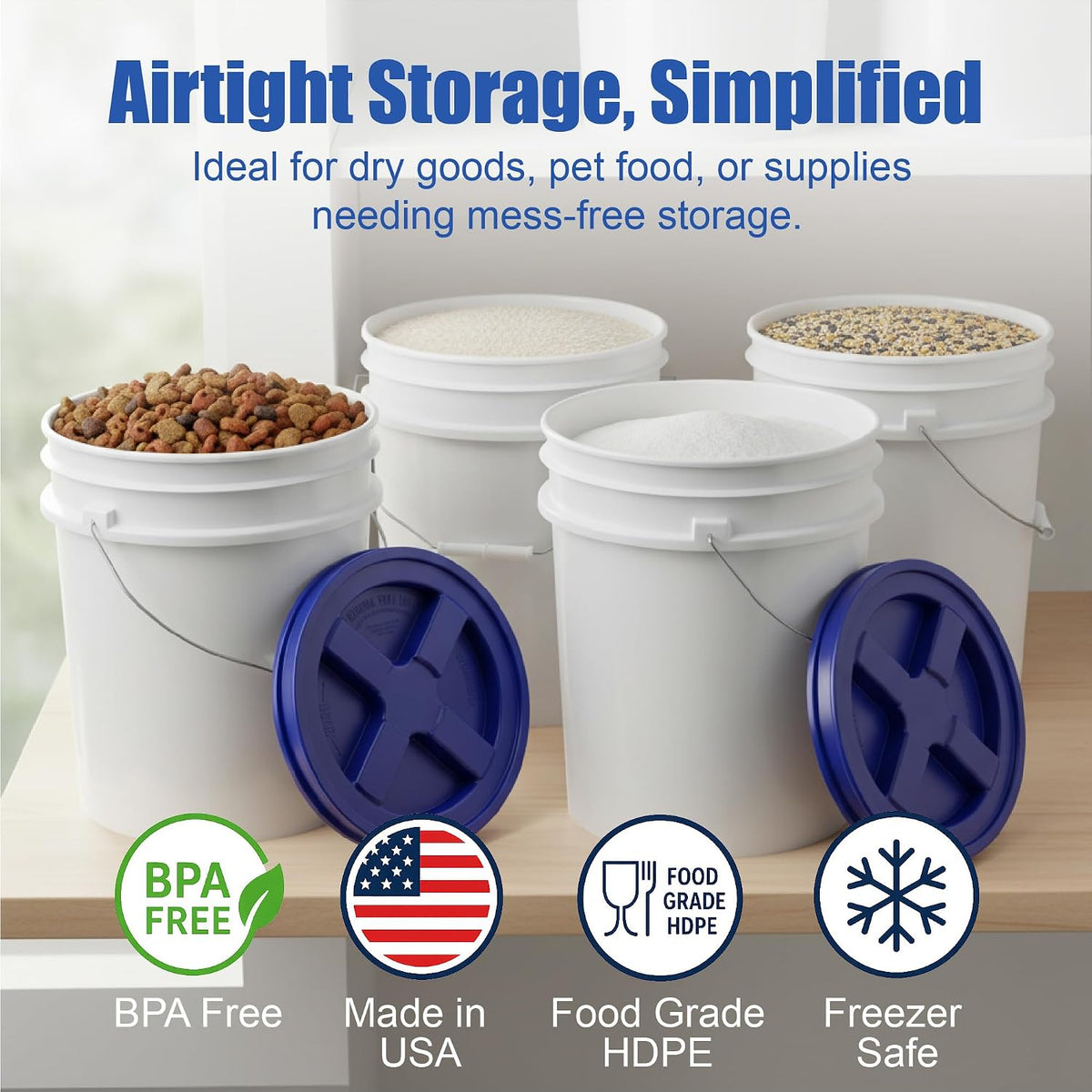 5 Gallon Bucket - Food Grade w/Lid BPA-Free, White/Green, 3