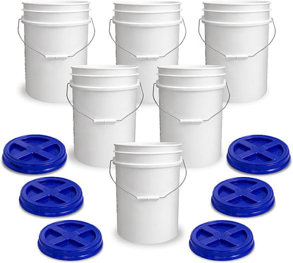 5 Gallon Bucket - Food Grade w/Lid BPA-Free, White/Green, 3