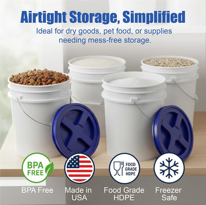 5 Gallon Bucket - Food Grade w/Lid BPA-Free, White/Green, 3