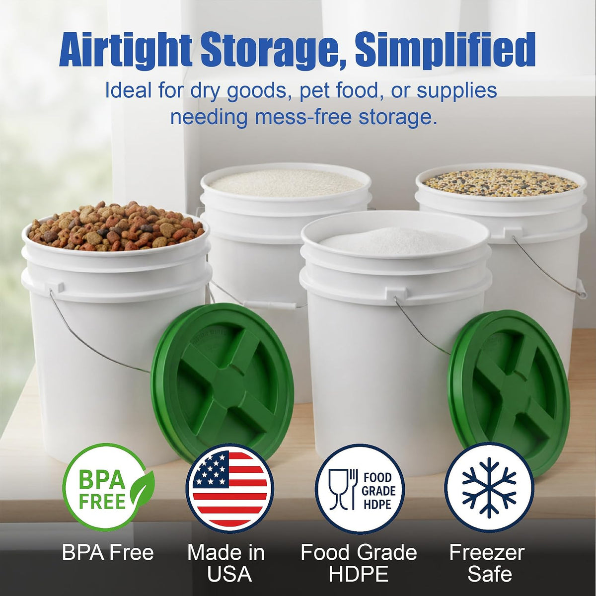 5 Gallon Bucket - Food Grade w/Lid BPA-Free, White/Green, 3