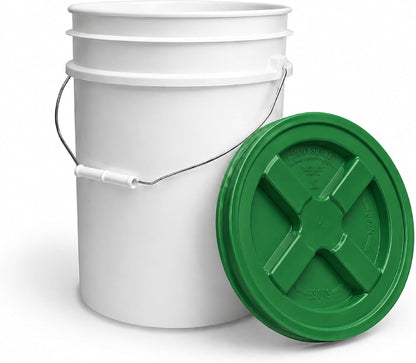 5 Gallon Bucket - Food Grade w/Lid BPA-Free, White/Green, 3
