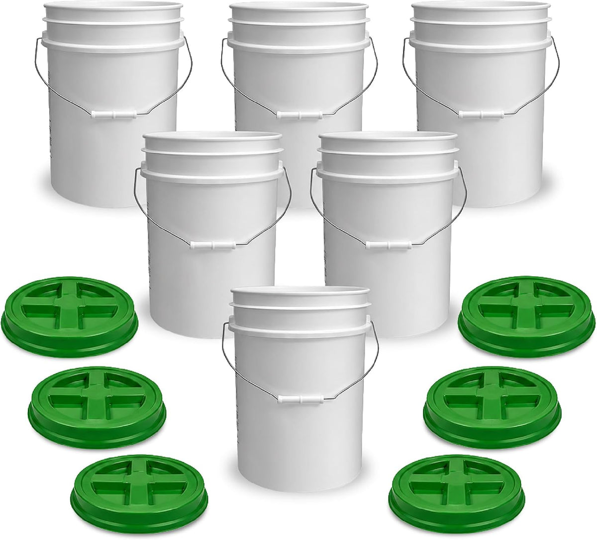 5 Gallon Bucket - Food Grade w/Lid BPA-Free, White/Green, 3