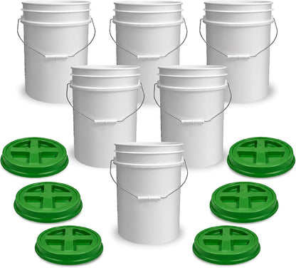 5 Gallon Bucket - Food Grade w/Lid BPA-Free, White/Green, 3