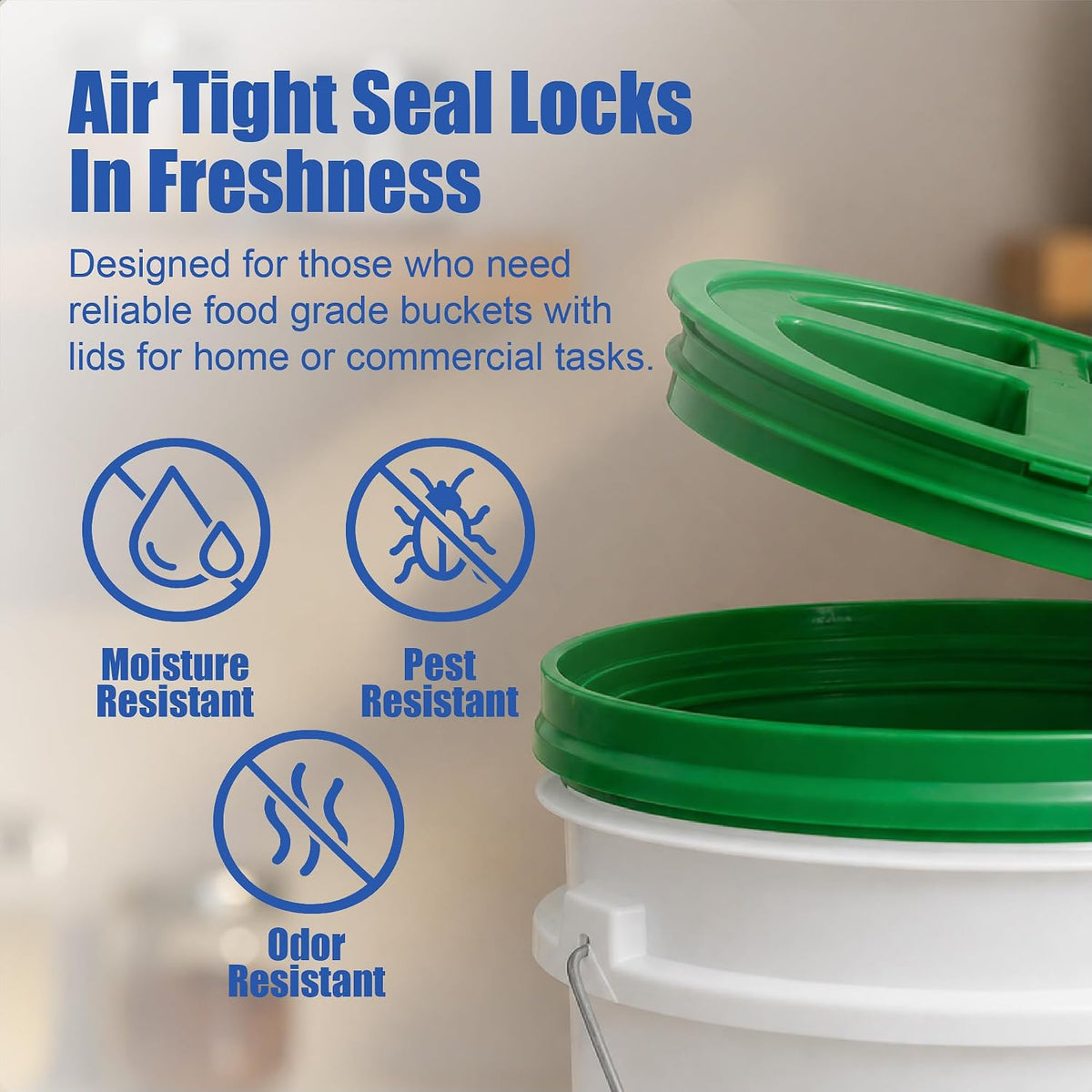 5 Gallon Bucket - Food Grade w/Lid BPA-Free, White/Green, 3