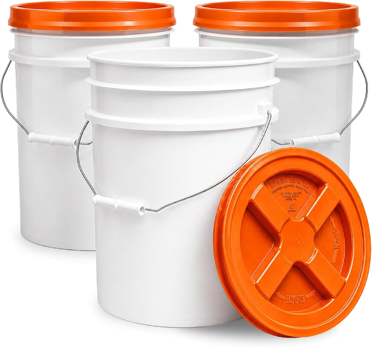 5 Gallon Bucket - Food Grade w/Lid BPA-Free, White/Green, 3