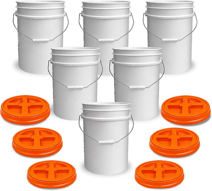 5 Gallon Bucket - Food Grade w/Lid BPA-Free, White/Green, 3