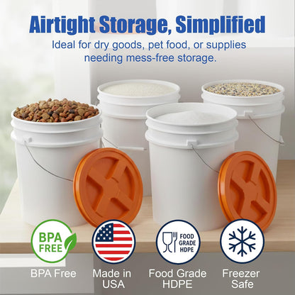 5 Gallon Bucket - Food Grade w/Lid BPA-Free, White/Green, 3