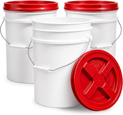 5 Gallon Bucket - Food Grade w/Lid BPA-Free, White/Green, 3
