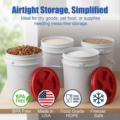 5 Gallon Bucket - Food Grade w/Lid BPA-Free, White/Green, 3