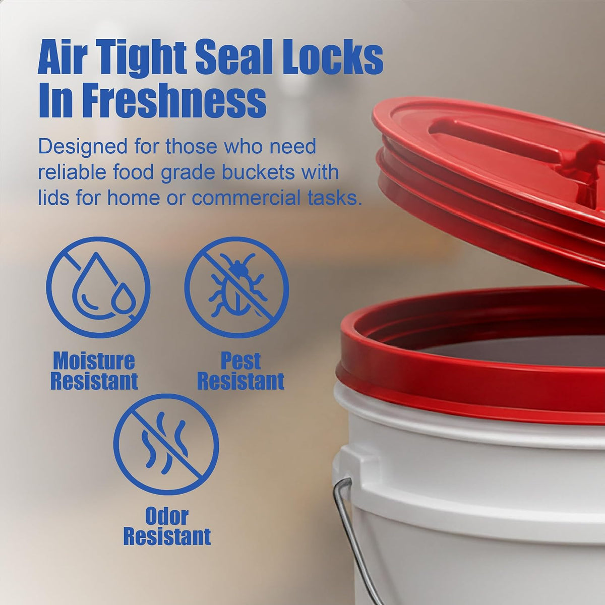 5 Gallon Bucket - Food Grade w/Lid BPA-Free, White/Green, 3
