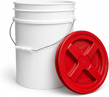 5 Gallon Bucket - Food Grade w/Lid BPA-Free, White/Green, 3