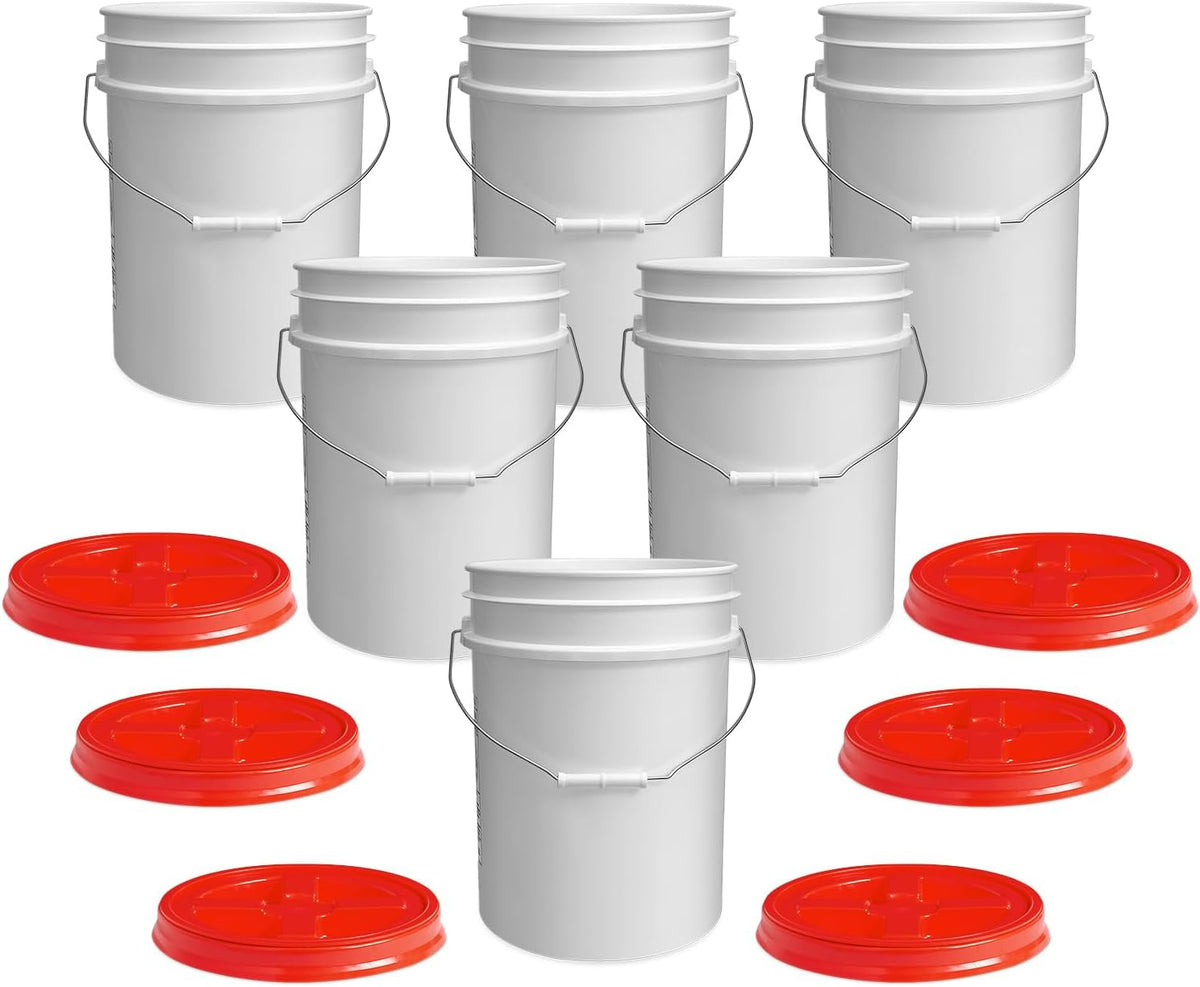 5 Gallon Bucket - Food Grade w/Lid BPA-Free, White/Green, 3