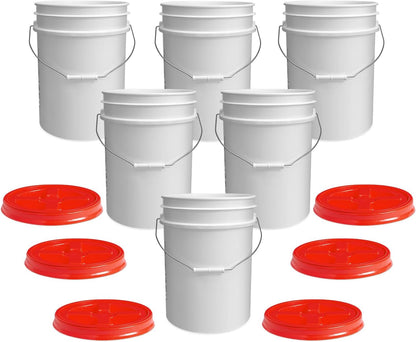 5 Gallon Bucket - Food Grade w/Lid BPA-Free, White/Green, 3