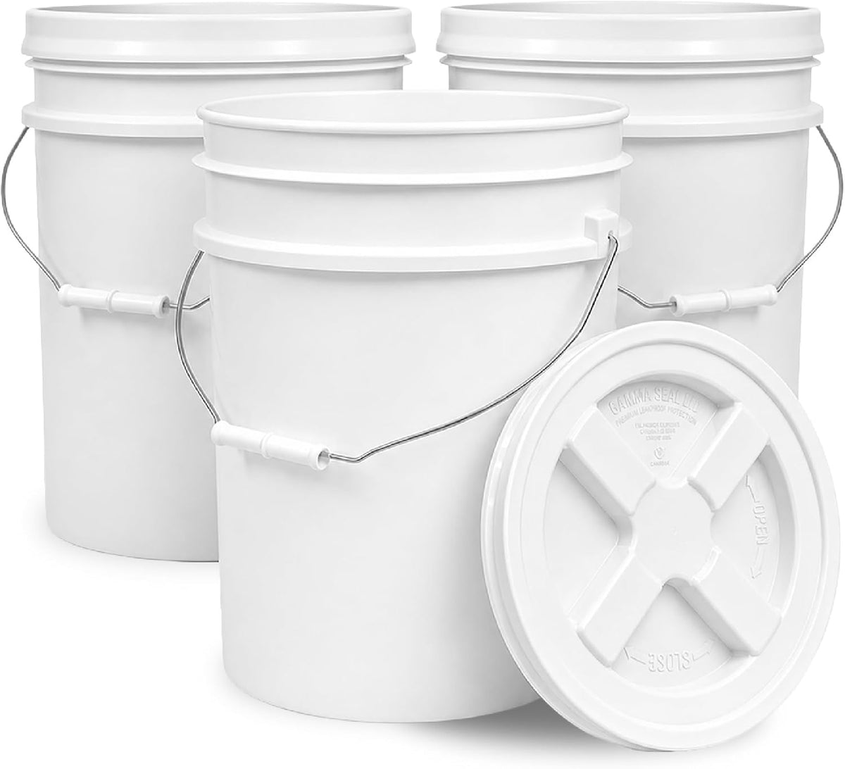 5 Gallon Bucket - Food Grade w/Lid BPA-Free, White/Green, 3