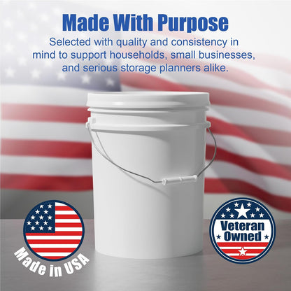 5 Gallon Bucket - Food Grade w/Lid BPA-Free, White/Green, 3