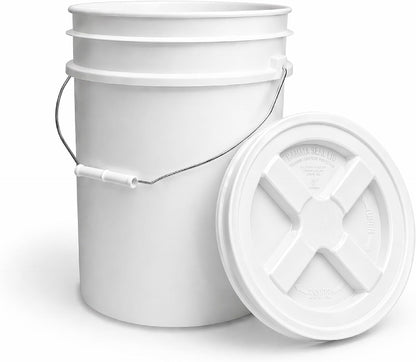 5 Gallon Bucket - Food Grade w/Lid BPA-Free, White/Green, 3