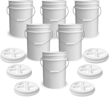 5 Gallon Bucket - Food Grade w/Lid BPA-Free, White/Green, 3
