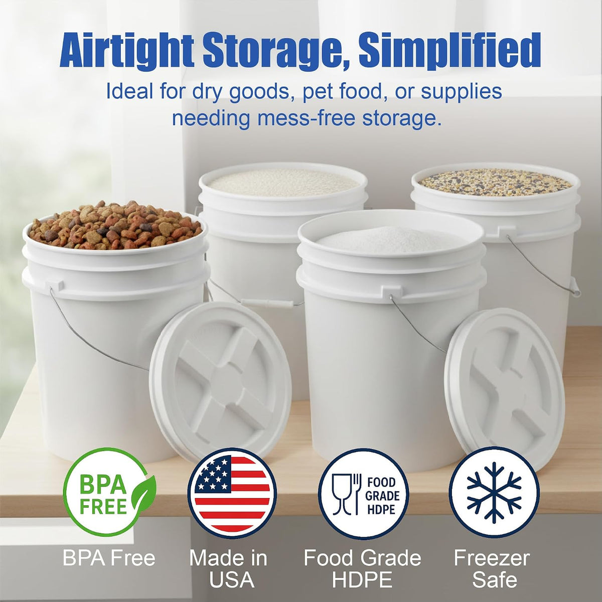 5 Gallon Bucket - Food Grade w/Lid BPA-Free, White/Green, 3