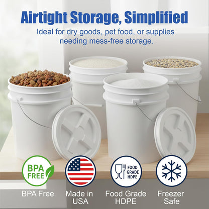 5 Gallon Bucket - Food Grade w/Lid BPA-Free, White/Green, 3