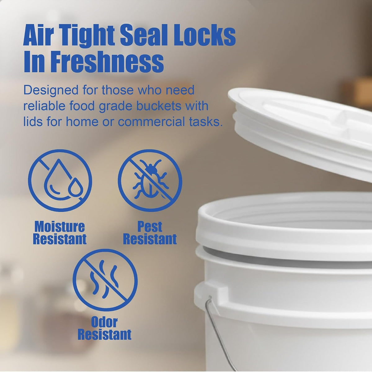 5 Gallon Bucket - Food Grade w/Lid BPA-Free, White/Green, 3