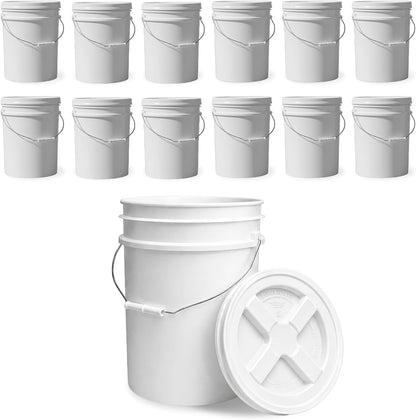 5 Gallon Bucket - Food Grade w/Lid BPA-Free, White/Green, 3