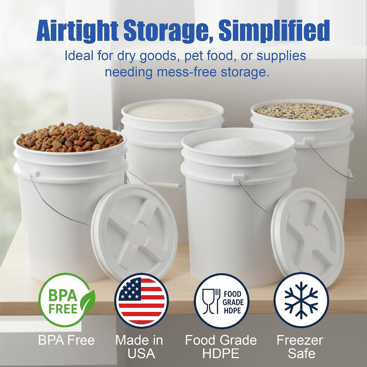 5 Gallon Bucket - Food Grade w/Lid BPA-Free, White/Green, 3