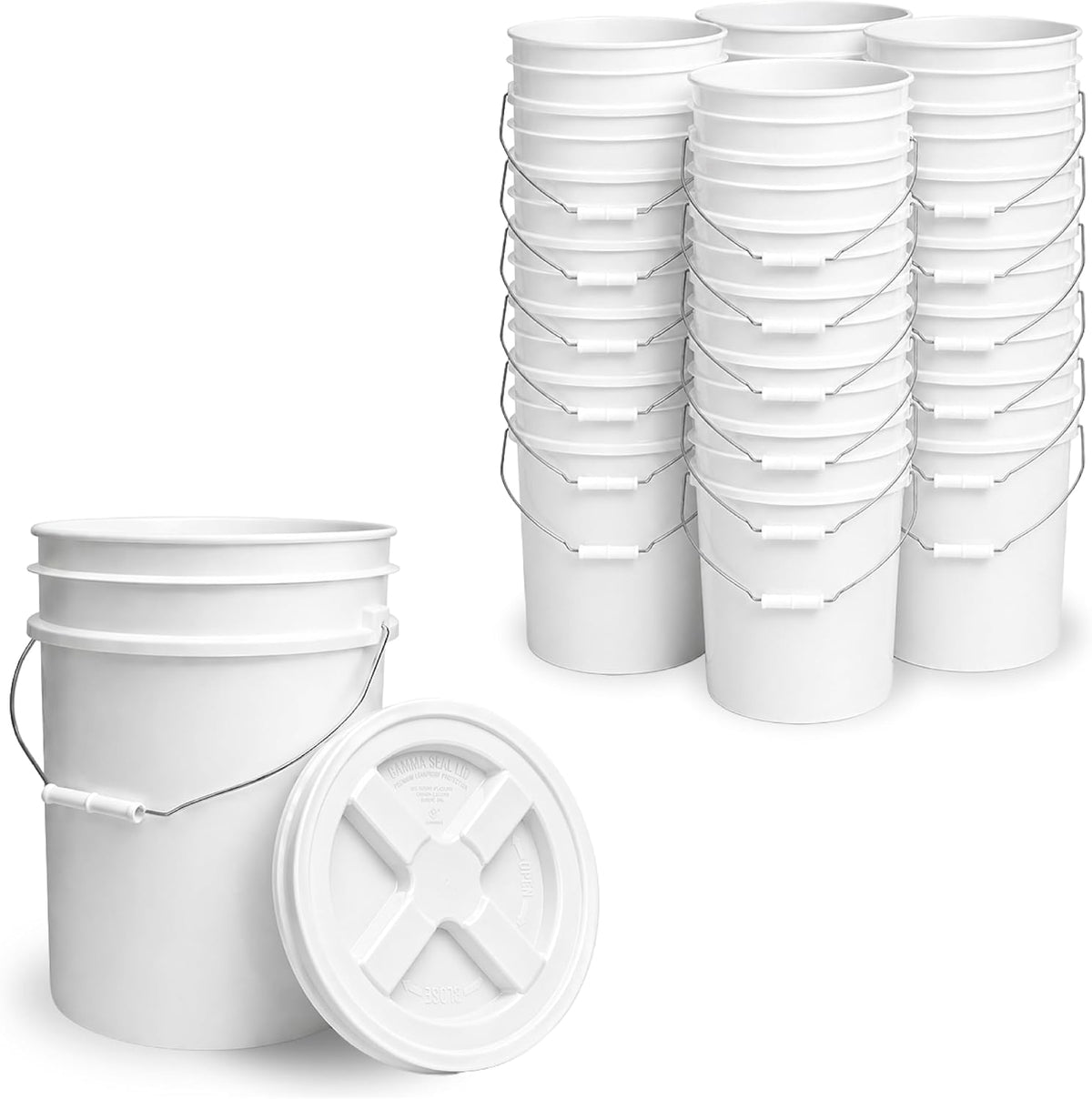 5 Gallon Bucket - Food Grade w/Lid BPA-Free, White/Green, 3