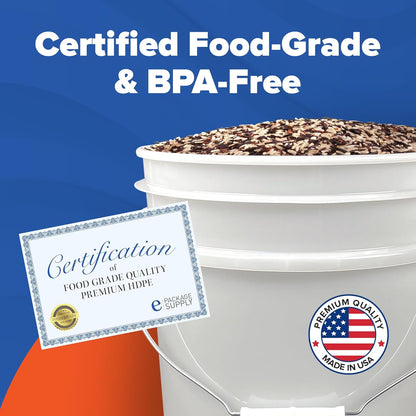 5 Gallon Bucket - Food Grade w/Lid BPA-Free, White/Green, 3