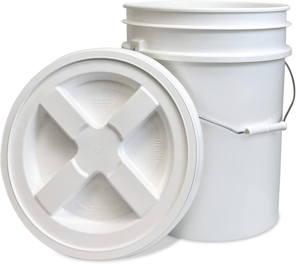 5 Gallon Bucket - Food Grade w/Lid BPA-Free, White/Green, 3