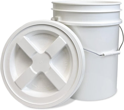 5 Gallon Bucket - Food Grade w/Lid BPA-Free, White/Green, 3