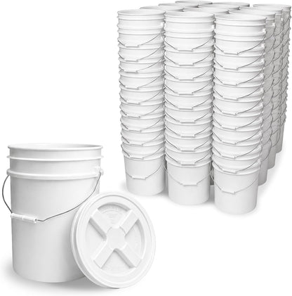 5 Gallon Bucket - Food Grade w/Lid BPA-Free, White/Green, 3