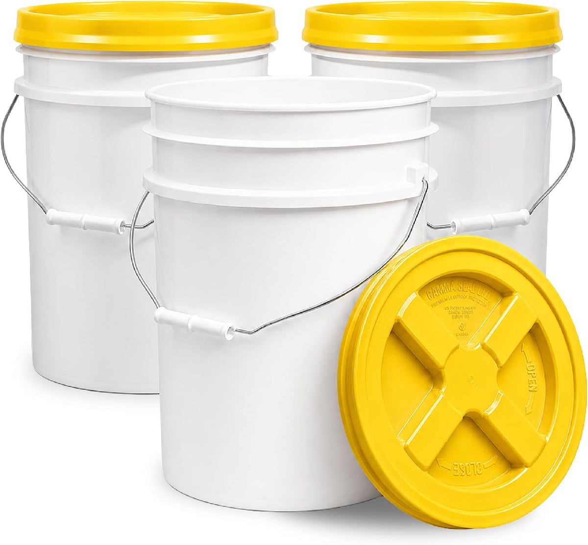 5 Gallon Bucket - Food Grade w/Lid BPA-Free, White/Green, 3
