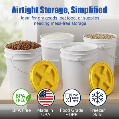 5 Gallon Bucket - Food Grade w/Lid BPA-Free, White/Green, 3