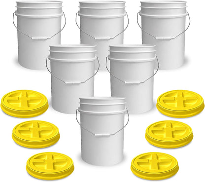 5 Gallon Bucket - Food Grade w/Lid BPA-Free, White/Green, 3