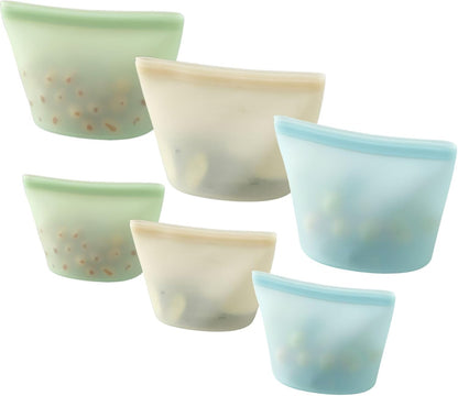 6 Pack Reusable Silicone Food Storage Bags, Reusable Bags, Leakproof Freezer Bag for Sandwich, Snack, Dishwasher Safe, BPA Free