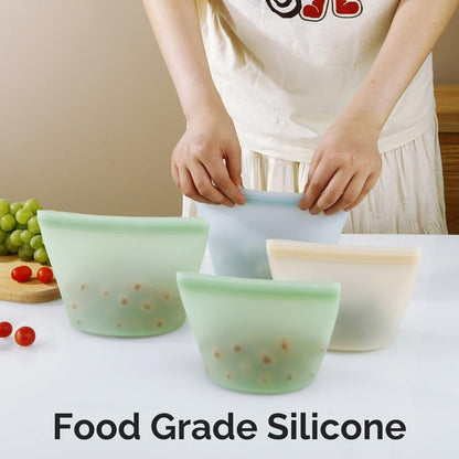 6 Pack Reusable Silicone Food Storage Bags, Reusable Bags, Leakproof Freezer Bag for Sandwich, Snack, Dishwasher Safe, BPA Free