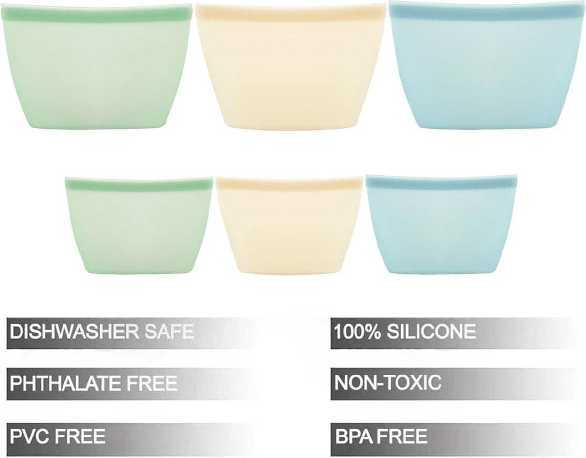 6 Pack Reusable Silicone Food Storage Bags, Reusable Bags, Leakproof Freezer Bag for Sandwich, Snack, Dishwasher Safe, BPA Free