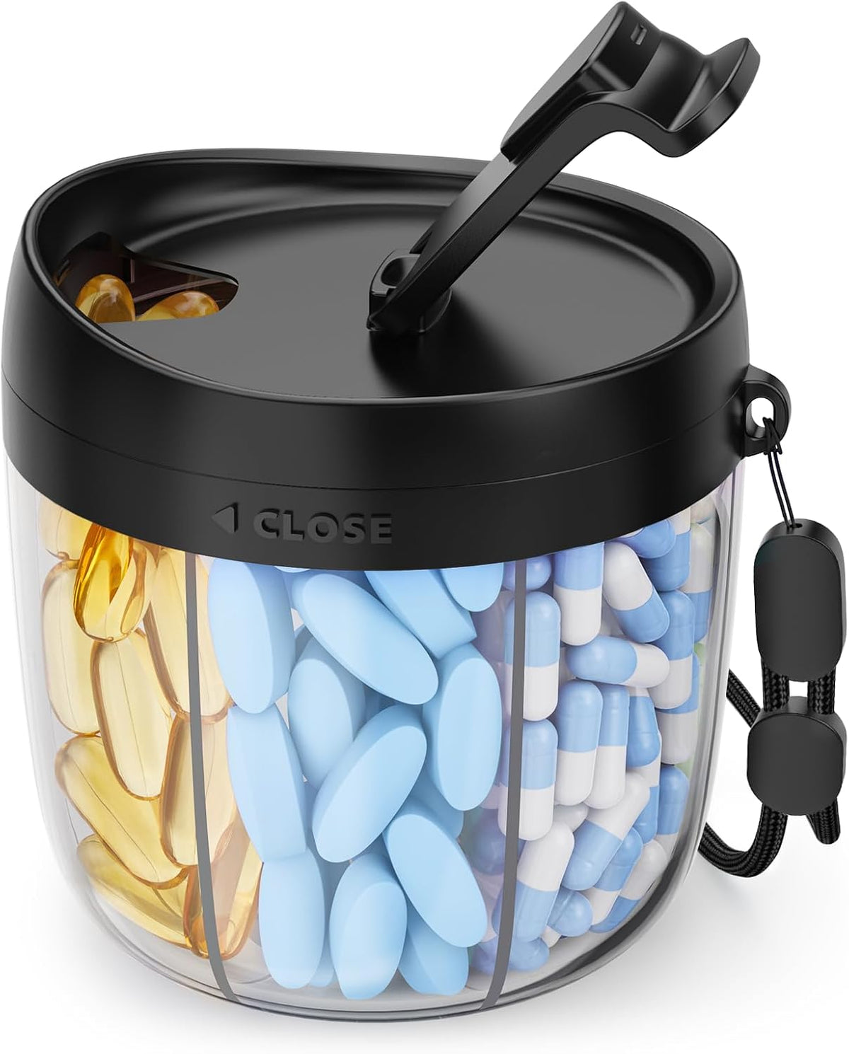 Cute Pill Dispenser with Anti-Mix Design, 7-Slot, BPA-Free, Patented | Portable Travel Pill Organizer, Wide Mouth for Easy Access, Pill Bottle Organizer for Vitamins, Fish Oils, Supplements, Blue