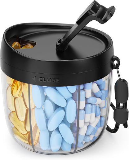 Cute Pill Dispenser with Anti-Mix Design, 7-Slot, BPA-Free, Patented | Portable Travel Pill Organizer, Wide Mouth for Easy Access, Pill Bottle Organizer for Vitamins, Fish Oils, Supplements, Blue