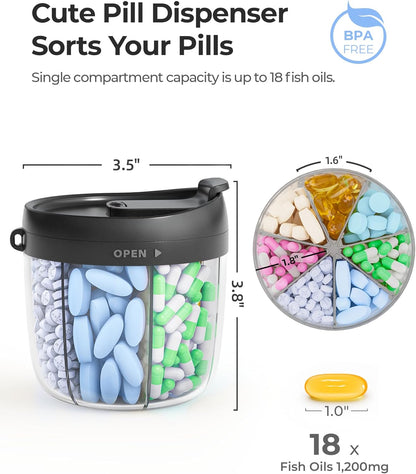 Cute Pill Dispenser with Anti-Mix Design, 7-Slot, BPA-Free, Patented | Portable Travel Pill Organizer, Wide Mouth for Easy Access, Pill Bottle Organizer for Vitamins, Fish Oils, Supplements, Blue