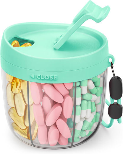 Cute Pill Dispenser with Anti-Mix Design, 7-Slot, BPA-Free, Patented | Portable Travel Pill Organizer, Wide Mouth for Easy Access, Pill Bottle Organizer for Vitamins, Fish Oils, Supplements, Blue