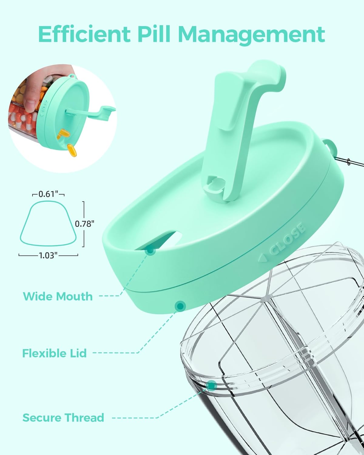 Cute Pill Dispenser with Anti-Mix Design, 7-Slot, BPA-Free, Patented | Portable Travel Pill Organizer, Wide Mouth for Easy Access, Pill Bottle Organizer for Vitamins, Fish Oils, Supplements, Blue