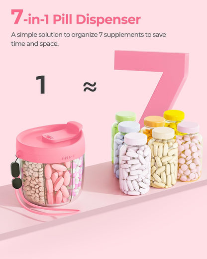 Cute Pill Dispenser with Anti-Mix Design, 7-Slot, BPA-Free, Patented | Portable Travel Pill Organizer, Wide Mouth for Easy Access, Pill Bottle Organizer for Vitamins, Fish Oils, Supplements, Blue