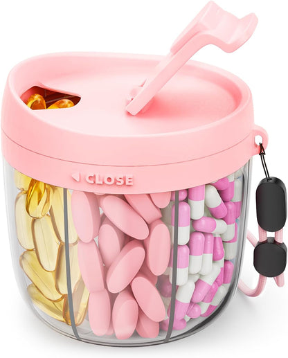 Cute Pill Dispenser with Anti-Mix Design, 7-Slot, BPA-Free, Patented | Portable Travel Pill Organizer, Wide Mouth for Easy Access, Pill Bottle Organizer for Vitamins, Fish Oils, Supplements, Blue